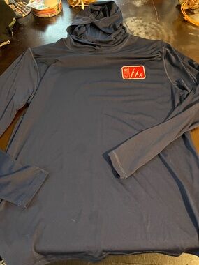 Huk Navy Hooded Performance Shirt with Red Logo